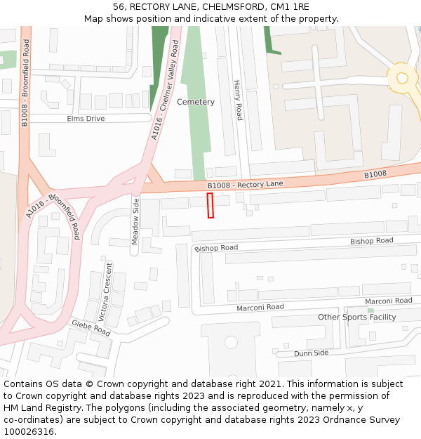 56, RECTORY LANE, CHELMSFORD, CM1 1RE: Location map and indicative extent of plot