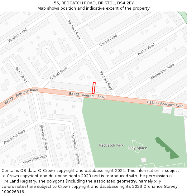 56, REDCATCH ROAD, BRISTOL, BS4 2EY: Location map and indicative extent of plot