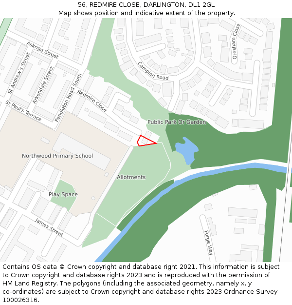 56, REDMIRE CLOSE, DARLINGTON, DL1 2GL: Location map and indicative extent of plot