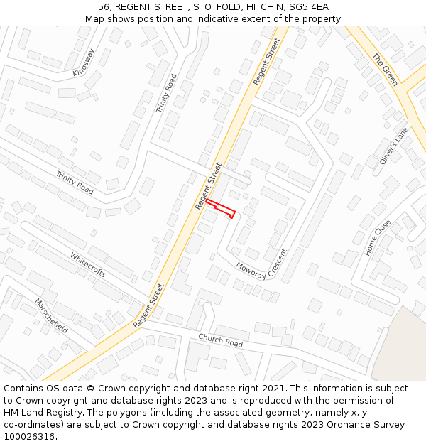 56, REGENT STREET, STOTFOLD, HITCHIN, SG5 4EA: Location map and indicative extent of plot