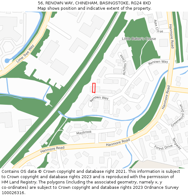 56, RENOWN WAY, CHINEHAM, BASINGSTOKE, RG24 8XD: Location map and indicative extent of plot