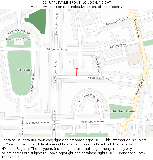 56, RIPPLEVALE GROVE, LONDON, N1 1HT: Location map and indicative extent of plot