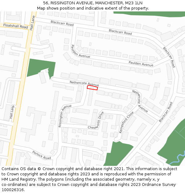 56, RISSINGTON AVENUE, MANCHESTER, M23 1LN: Location map and indicative extent of plot
