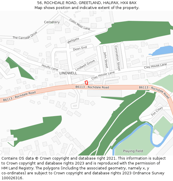 56, ROCHDALE ROAD, GREETLAND, HALIFAX, HX4 8AX: Location map and indicative extent of plot