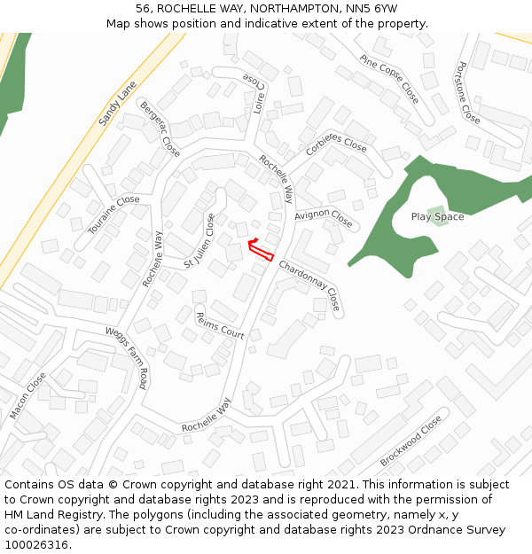 56, ROCHELLE WAY, NORTHAMPTON, NN5 6YW: Location map and indicative extent of plot