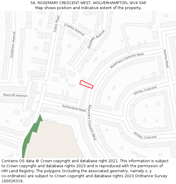 56, ROSEMARY CRESCENT WEST, WOLVERHAMPTON, WV4 5AP: Location map and indicative extent of plot