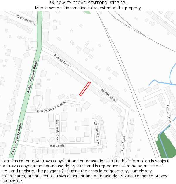 56, ROWLEY GROVE, STAFFORD, ST17 9BL: Location map and indicative extent of plot