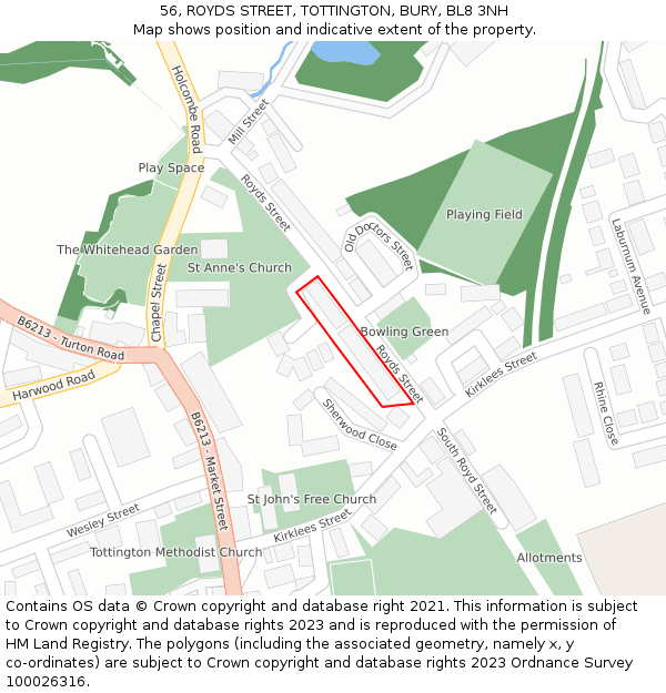 56, ROYDS STREET, TOTTINGTON, BURY, BL8 3NH: Location map and indicative extent of plot