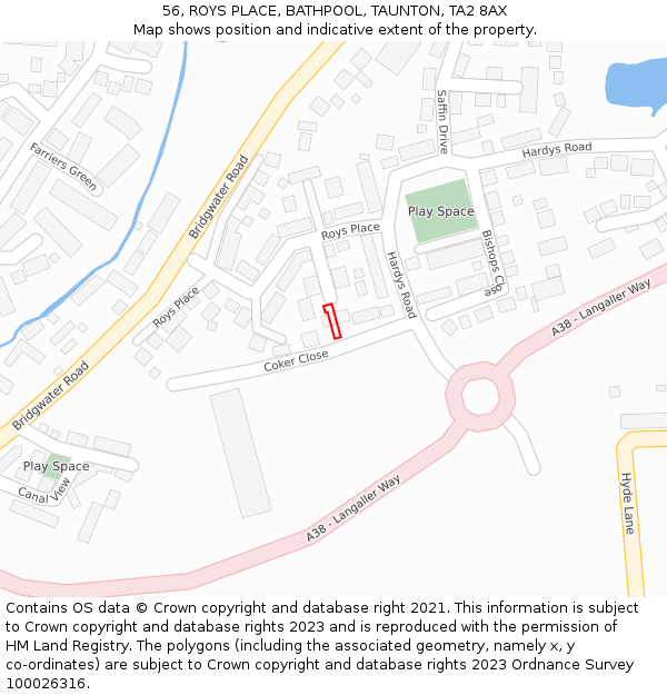 56, ROYS PLACE, BATHPOOL, TAUNTON, TA2 8AX: Location map and indicative extent of plot