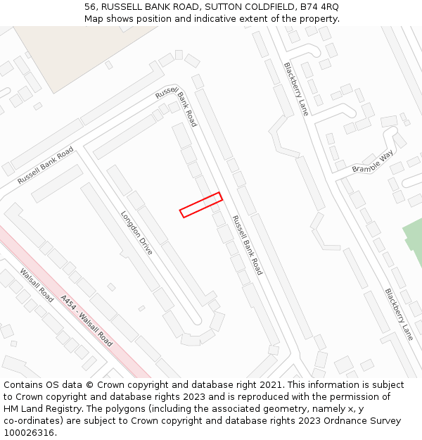 56, RUSSELL BANK ROAD, SUTTON COLDFIELD, B74 4RQ: Location map and indicative extent of plot
