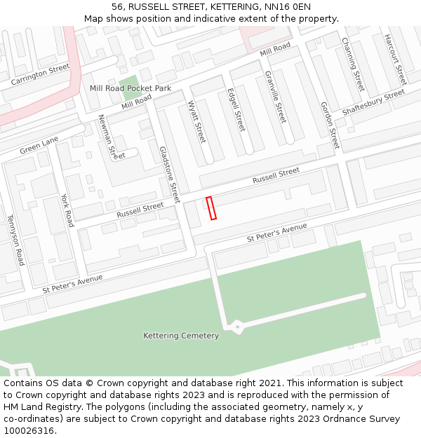 56, RUSSELL STREET, KETTERING, NN16 0EN: Location map and indicative extent of plot