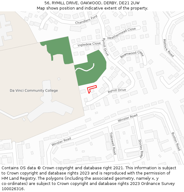 56, RYMILL DRIVE, OAKWOOD, DERBY, DE21 2UW: Location map and indicative extent of plot