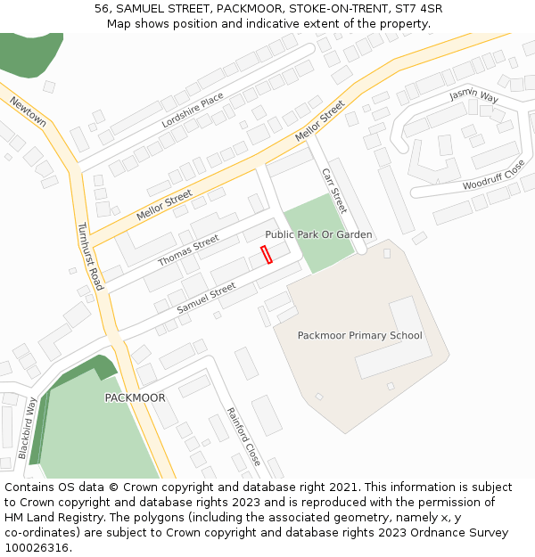56, SAMUEL STREET, PACKMOOR, STOKE-ON-TRENT, ST7 4SR: Location map and indicative extent of plot