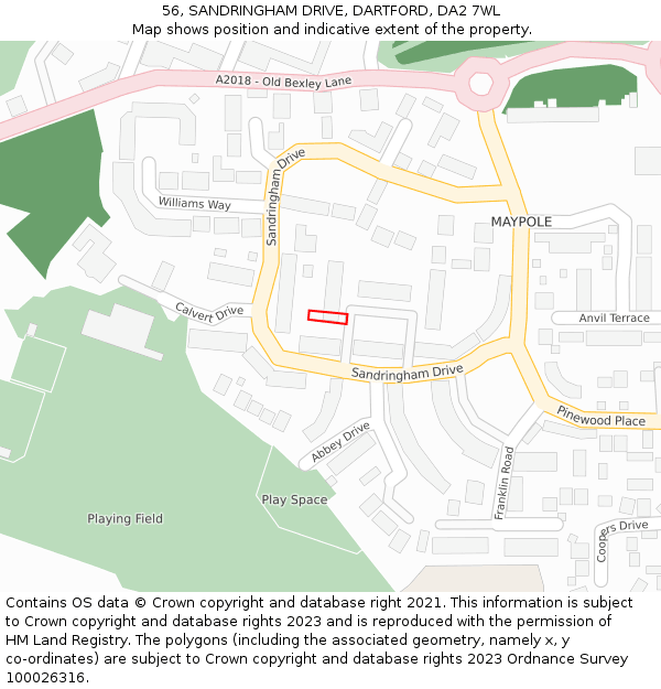 56, SANDRINGHAM DRIVE, DARTFORD, DA2 7WL: Location map and indicative extent of plot