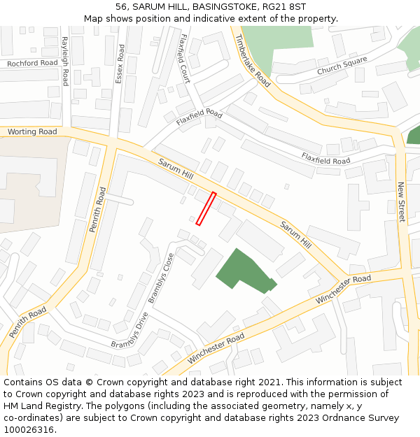 56, SARUM HILL, BASINGSTOKE, RG21 8ST: Location map and indicative extent of plot