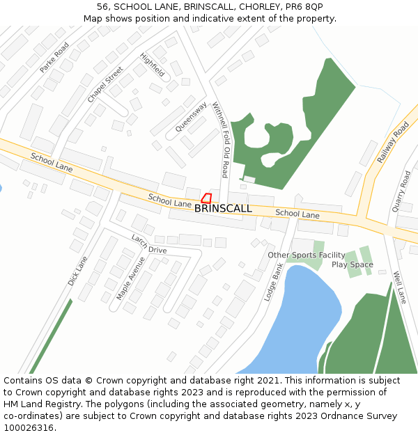 56, SCHOOL LANE, BRINSCALL, CHORLEY, PR6 8QP: Location map and indicative extent of plot