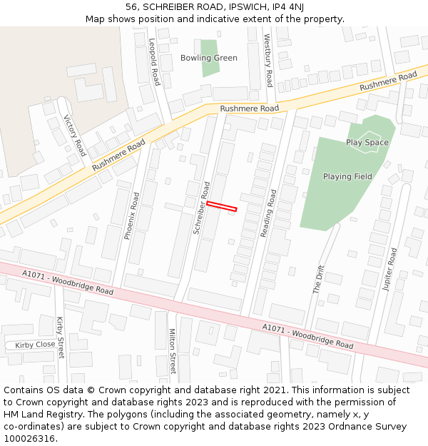 56, SCHREIBER ROAD, IPSWICH, IP4 4NJ: Location map and indicative extent of plot