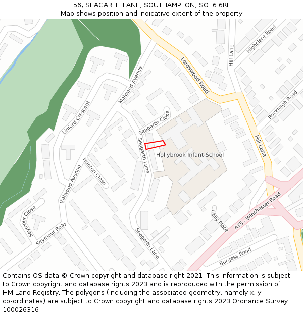 56, SEAGARTH LANE, SOUTHAMPTON, SO16 6RL: Location map and indicative extent of plot