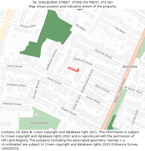 56, SHELBURNE STREET, STOKE-ON-TRENT, ST4 5EY: Location map and indicative extent of plot
