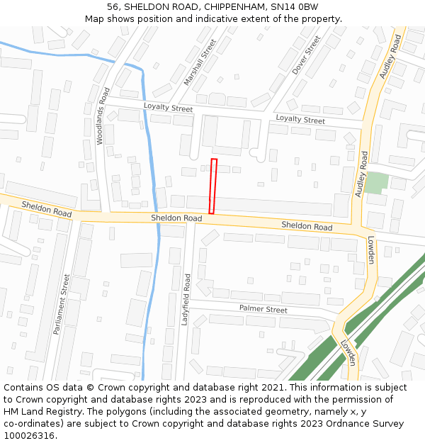 56, SHELDON ROAD, CHIPPENHAM, SN14 0BW: Location map and indicative extent of plot