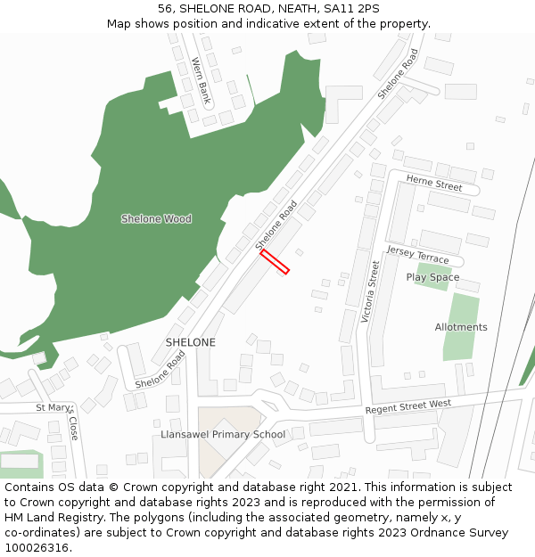 56, SHELONE ROAD, NEATH, SA11 2PS: Location map and indicative extent of plot