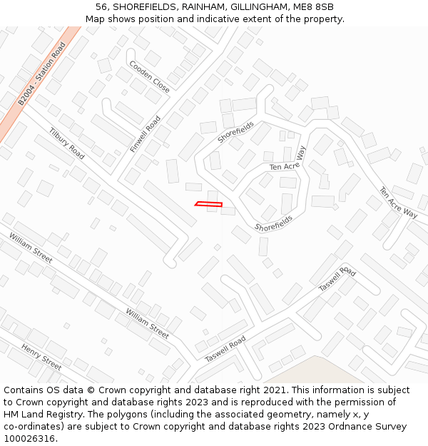 56, SHOREFIELDS, RAINHAM, GILLINGHAM, ME8 8SB: Location map and indicative extent of plot
