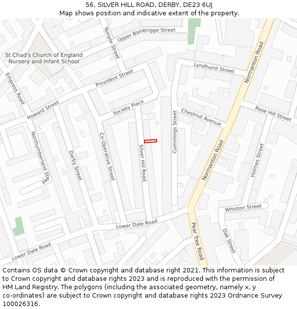56, SILVER HILL ROAD, DERBY, DE23 6UJ: Location map and indicative extent of plot
