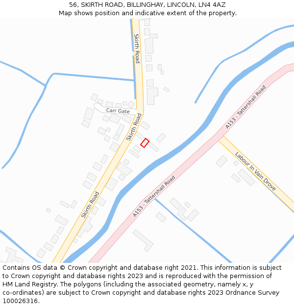 56, SKIRTH ROAD, BILLINGHAY, LINCOLN, LN4 4AZ: Location map and indicative extent of plot