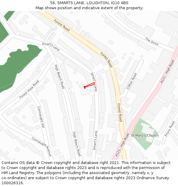 56, SMARTS LANE, LOUGHTON, IG10 4BS: Location map and indicative extent of plot