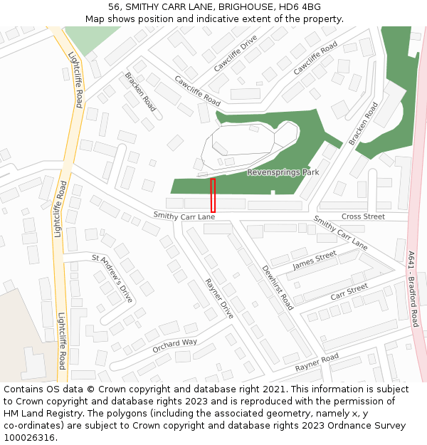 56, SMITHY CARR LANE, BRIGHOUSE, HD6 4BG: Location map and indicative extent of plot
