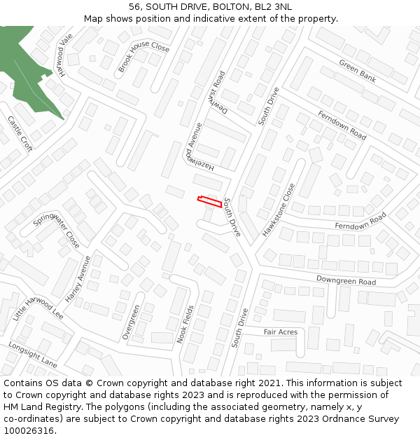 56, SOUTH DRIVE, BOLTON, BL2 3NL: Location map and indicative extent of plot