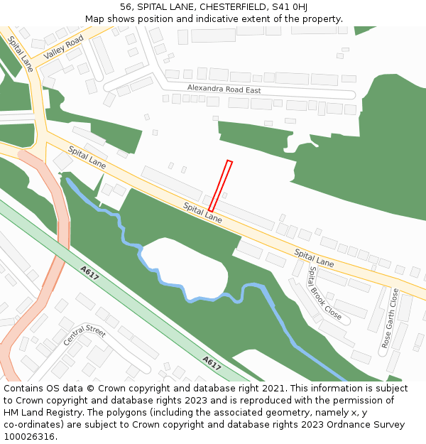 56, SPITAL LANE, CHESTERFIELD, S41 0HJ: Location map and indicative extent of plot