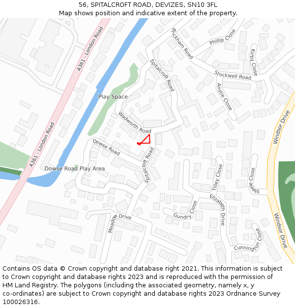 56, SPITALCROFT ROAD, DEVIZES, SN10 3FL: Location map and indicative extent of plot