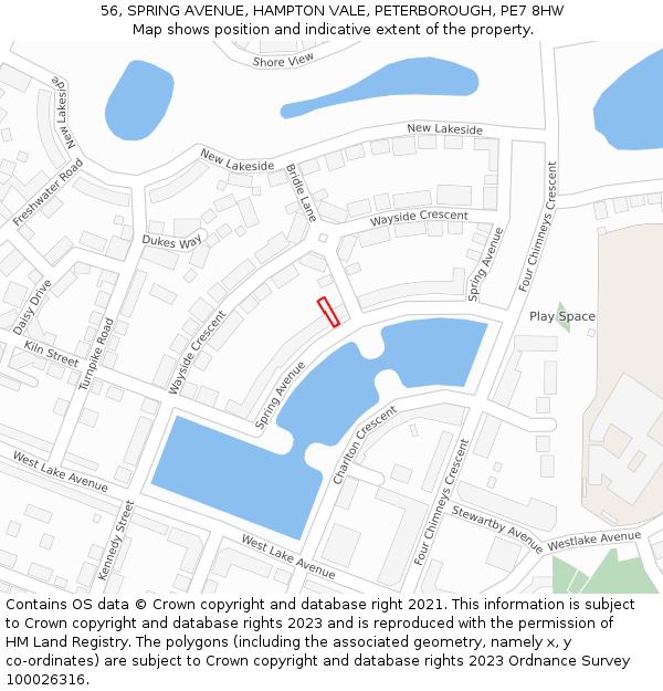 56, SPRING AVENUE, HAMPTON VALE, PETERBOROUGH, PE7 8HW: Location map and indicative extent of plot