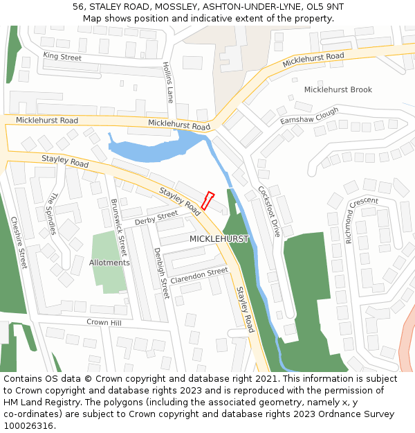56, STALEY ROAD, MOSSLEY, ASHTON-UNDER-LYNE, OL5 9NT: Location map and indicative extent of plot