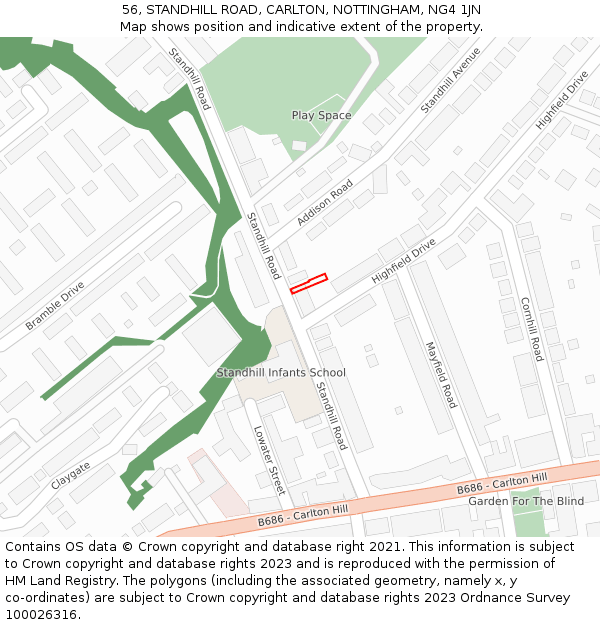 56, STANDHILL ROAD, CARLTON, NOTTINGHAM, NG4 1JN: Location map and indicative extent of plot