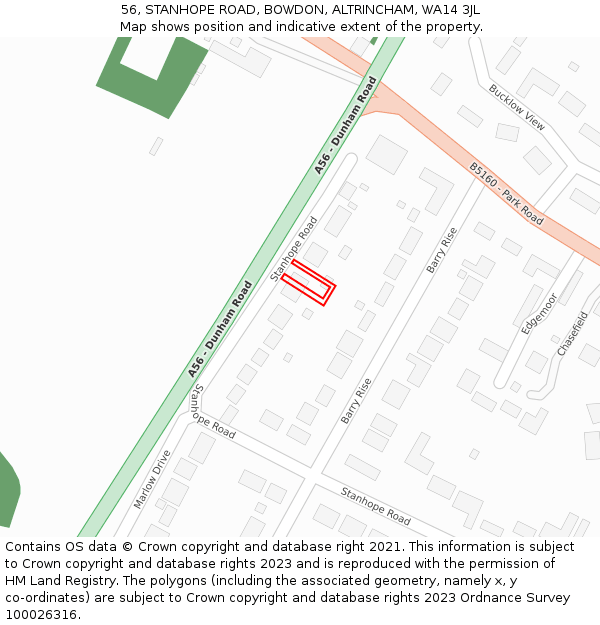 56, STANHOPE ROAD, BOWDON, ALTRINCHAM, WA14 3JL: Location map and indicative extent of plot