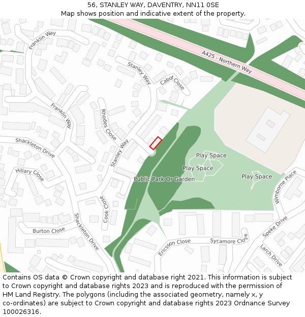 56, STANLEY WAY, DAVENTRY, NN11 0SE: Location map and indicative extent of plot