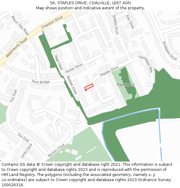 56, STAPLES DRIVE, COALVILLE, LE67 4GN: Location map and indicative extent of plot