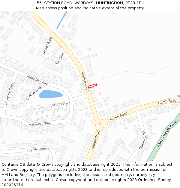 56, STATION ROAD, WARBOYS, HUNTINGDON, PE28 2TH: Location map and indicative extent of plot