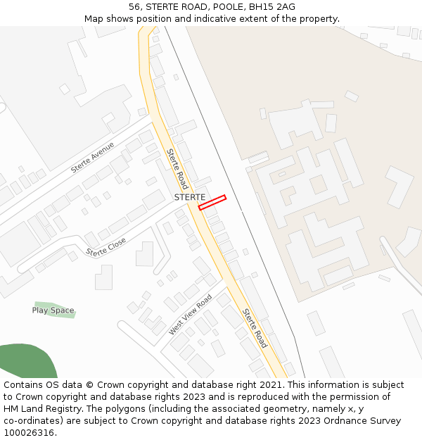 56, STERTE ROAD, POOLE, BH15 2AG: Location map and indicative extent of plot