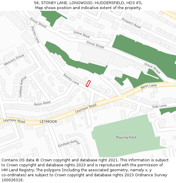 56, STONEY LANE, LONGWOOD, HUDDERSFIELD, HD3 4TL: Location map and indicative extent of plot