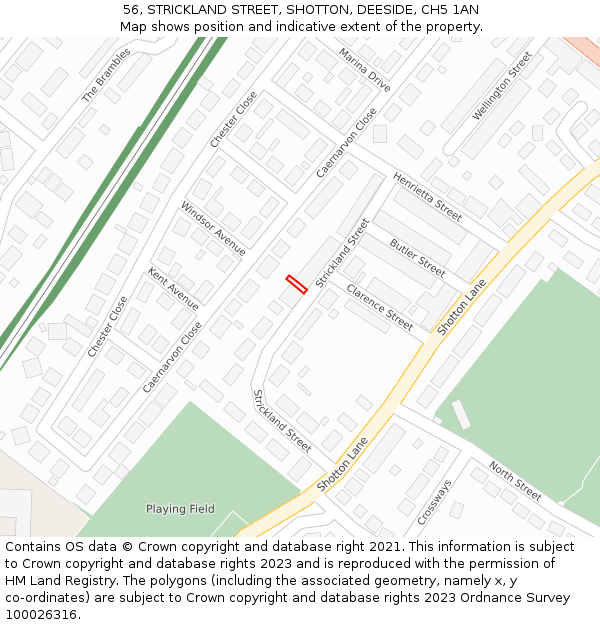 56, STRICKLAND STREET, SHOTTON, DEESIDE, CH5 1AN: Location map and indicative extent of plot