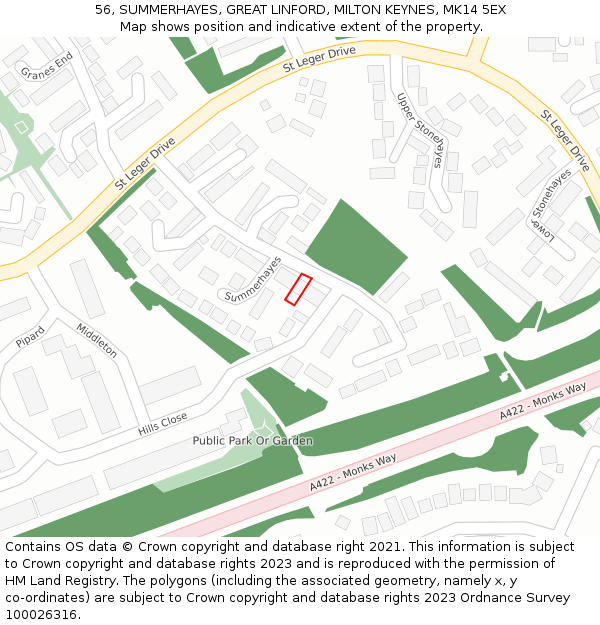 56, SUMMERHAYES, GREAT LINFORD, MILTON KEYNES, MK14 5EX: Location map and indicative extent of plot