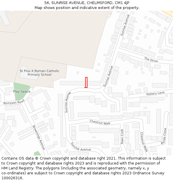 56, SUNRISE AVENUE, CHELMSFORD, CM1 4JP: Location map and indicative extent of plot