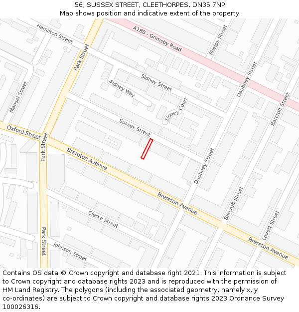 56, SUSSEX STREET, CLEETHORPES, DN35 7NP: Location map and indicative extent of plot