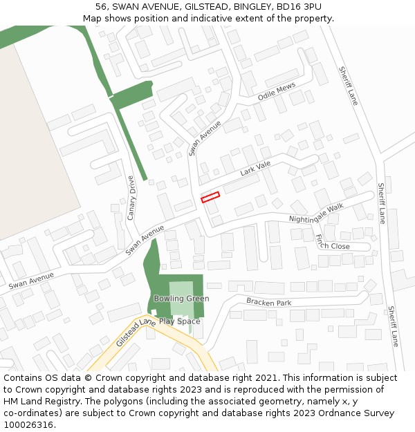 56, SWAN AVENUE, GILSTEAD, BINGLEY, BD16 3PU: Location map and indicative extent of plot