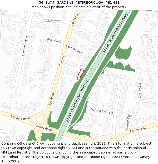 56, SWAN GARDENS, PETERBOROUGH, PE1 4SB: Location map and indicative extent of plot