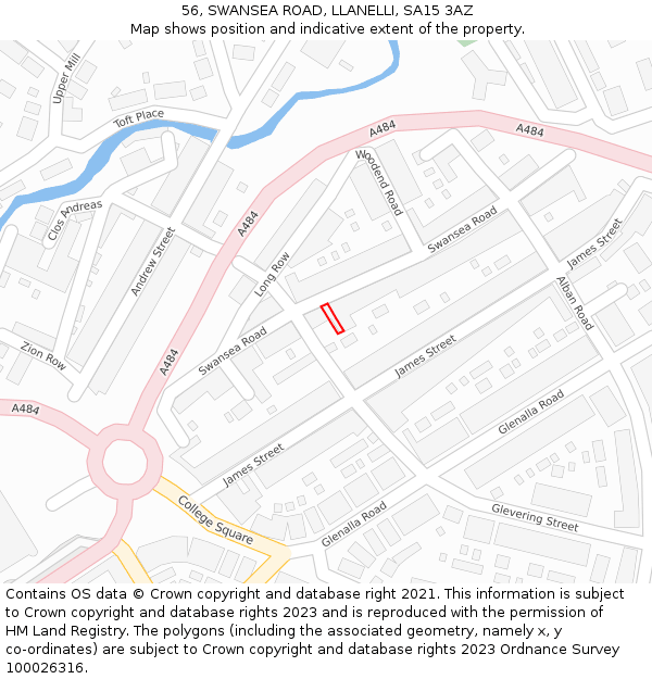 56, SWANSEA ROAD, LLANELLI, SA15 3AZ: Location map and indicative extent of plot