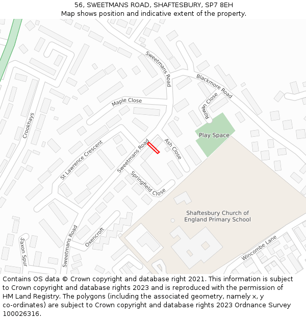 56, SWEETMANS ROAD, SHAFTESBURY, SP7 8EH: Location map and indicative extent of plot